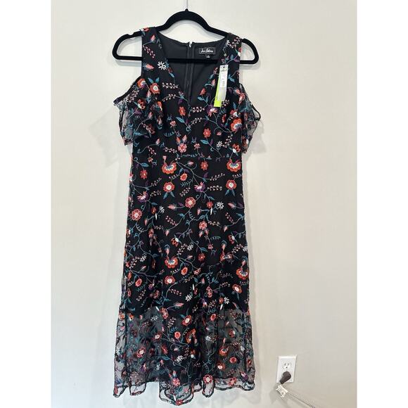 SAM EDELMAN Black A-line Floral Embroidered Mesh Midi Dress SIZE 4 NWT 2029 - Picture 4 of 10